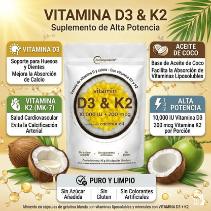 VITAMINA D3 & K2 MICRO INGREDIENTS 90 CAPSULAS