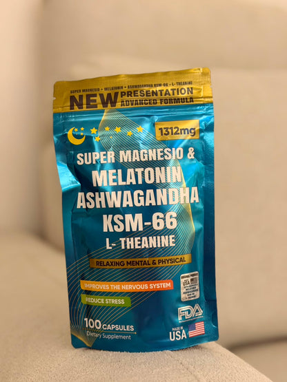 SUPER MAGNESIO & MELATONIN ASHWAGANDHA KSM-66 100 CASPSULAS