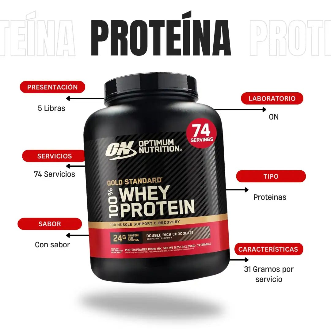 Optimum Nutrition Gold Standard 100% Whey Protein Double Rich Chocolate - 5 Libras (74 Servicios)