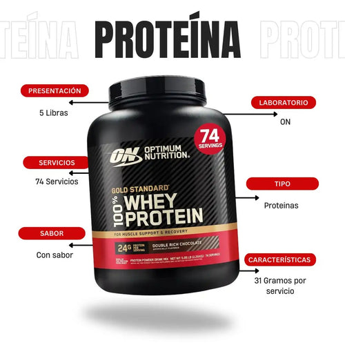 Optimum Nutrition Gold Standard 100% Whey Protein Double Rich Chocolate - 5 Libras (74 Servicios)