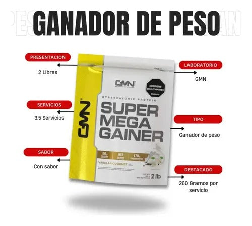 GMN Super Mega Gainer Vainilla Gourmet - 2 Libras